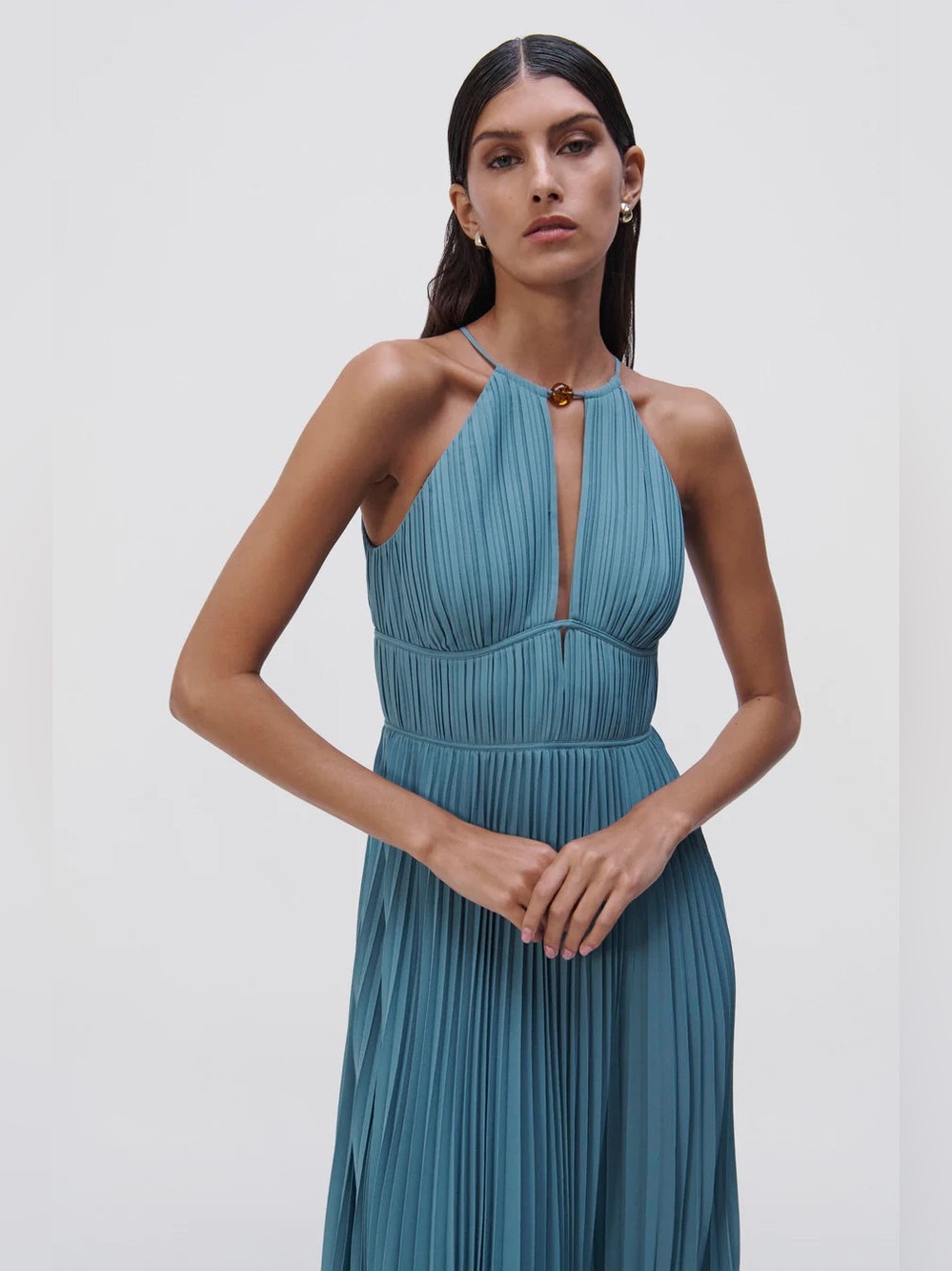 JONATHAN SIMKHAI Carli Plisse Midi Dress